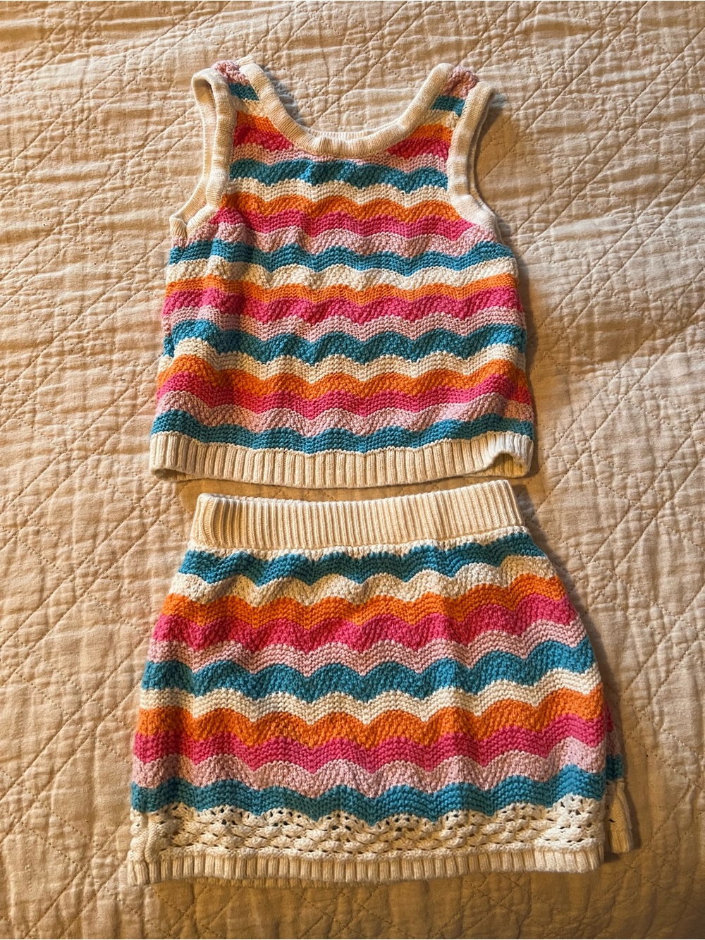 GAP Multicolor Knit Tank & Skirt Set - Cream Trim
